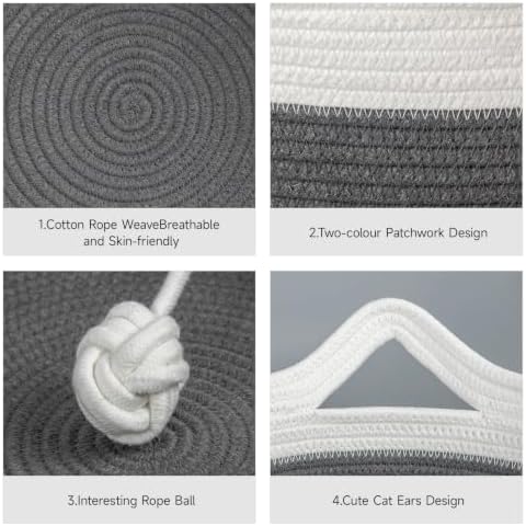 Cotton Rope Woven Cat Bed Basket, Cat Beds for Indoor Cats