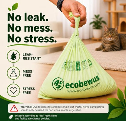 Certified Compostable Cat Litter Waste Bags, BPI Certified (120 Count) 16" x 12", Unscented Pet Waste Bags, Made with Plant-Based Materials