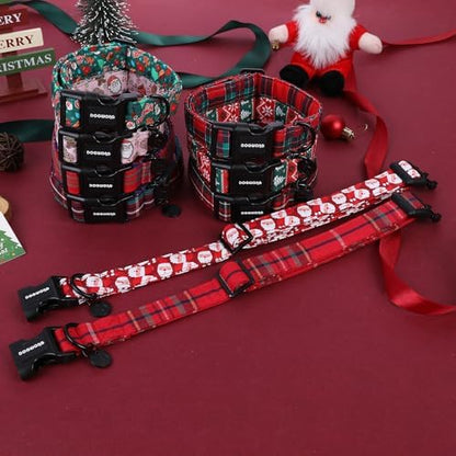 DOGWONG Christmas Cotton Dog Collar, Red Green Stripe Christmas Dog Collar Durable Soft Pet Collars Cute Red Necklace for Small Medium Dogs