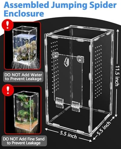 Jumping Spider Enclosure, Tarantula-Enclosure Large Acrylic Terrarium, Reptile Enclosure Jumping Spider Accessories with Magnet Front Opening Door, Terrarium Kit(Large 12x6x6 Inch, Assemble)
