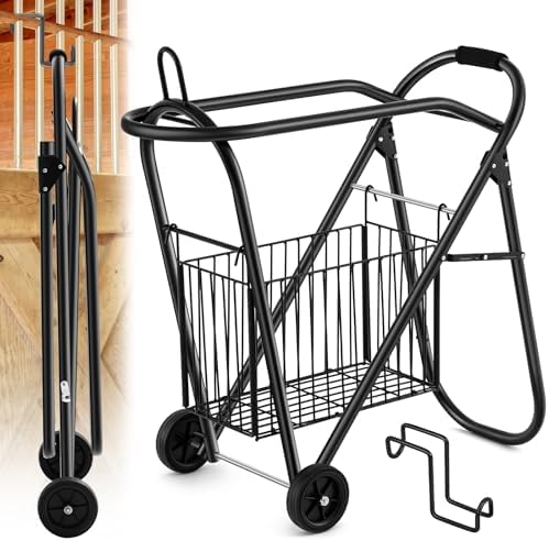 Horse Saddle Tack Cart with Wheels, Rolling Iron Heavy Duty Trailer Organizer with Hooks Foldable Horse Cinch Equipments Stable Storage Tool for Saddle Moving Transport Organizer Supplies