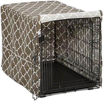 MidWest Homes for Pets Medium Dog Crate Cover with Teflon Fabric Protector, Poly-Cotton Privacy Kennel Cover Fits Most 30-inch Crates, Brown Designer Print, Washable, Reduces Barking