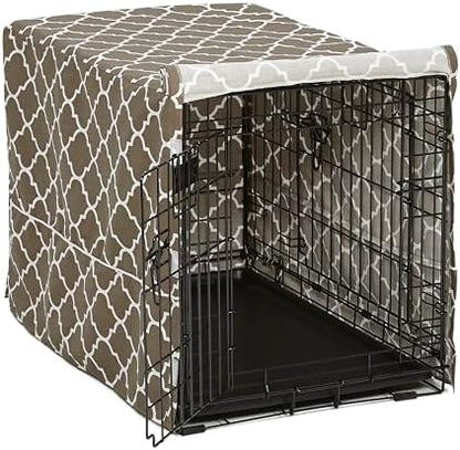 MidWest Homes for Pets Medium Dog Crate Cover with Teflon Fabric Protector, Poly-Cotton Privacy Kennel Cover Fits Most 30-inch Crates, Brown Designer Print, Washable, Reduces Barking