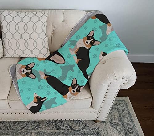 Caroline's Treasures MLM1026LQB Tricolor Cardigan Corgi Quilted Blanket 50x60 Artwork Pattern Quilted Throw Blanket for Bed, Couch, Sofa, Soft and Lightweight