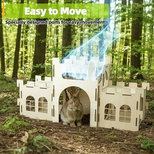HIIMALEX Large Bunny Castle Sturdy House for Rabbits Ferrets Guinea Pigs