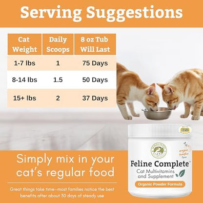 Organic Cat Vitamins, 8 oz, 75 Scoops, Essential Nutrients for Cats