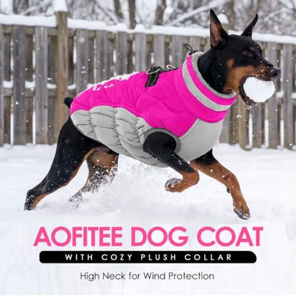 AOFITEE Dog Coat Warm Fleece Dog Winter Coat with Harness for Large Dogs