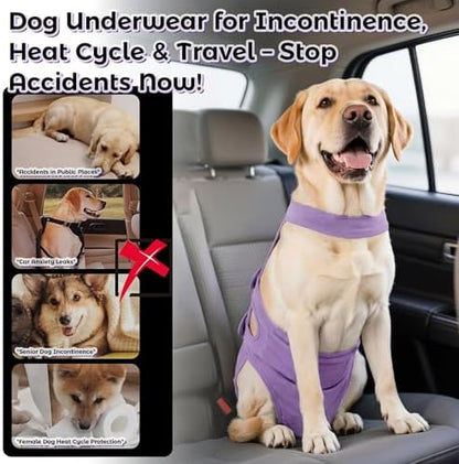 QBLEEV Dog Diapers with Suspenders, Female Escape-Proof Full Body Dog Period Diapers Overalls, Reusable Washable Sanitary Panties for Heat Cycle & Incontinence, Doggie Underwear Onesie with Tail Hole