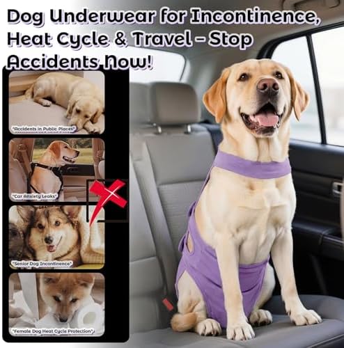 QBLEEV Dog Diapers with Suspenders, Female Escape-Proof Full Body Dog Period Diapers Overalls, Reusable Washable Sanitary Panties for Heat Cycle & Incontinence, Doggie Underwear Onesie with Tail Hole