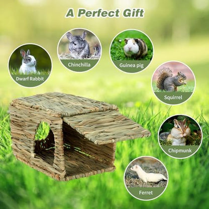 BWOGUE 2 Pack Grass Bunny House, Natural Hand Woven Seagrass Hideaway Toy