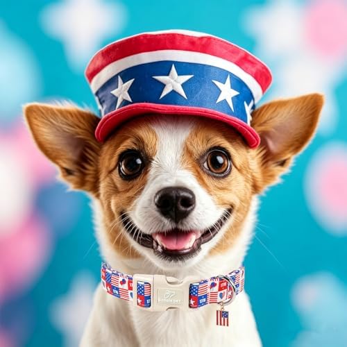 4th of July Dog Collar Blue Patriotic Dog Collars for Small Dogs - Lightweight Adjustable 1776 Boy Girl Puppy Collars Cute Independence Day Male Female Dogs Collar S