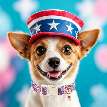 4th of July Dog Collar Blue Patriotic Dog Collars for Small Dogs - Lightweight Adjustable 1776 Boy Girl Puppy Collars Cute Independence Day Male Female Dogs Collar S