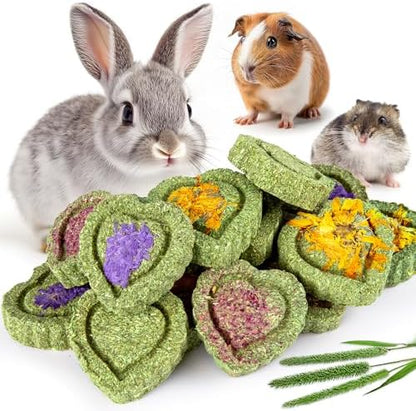 Sofier 16Pcs Timothy Hay Treats - Natural Chews for Teeth - Handmade Rabbit, Chinchilla, Gerbil, Rat, Hamster Toys - Bunny & Guinea Pig