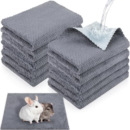 VitalCozy 10Pcs Guinea Pig Cage Liner Washable, Grid, 12x12 Inch, Gray