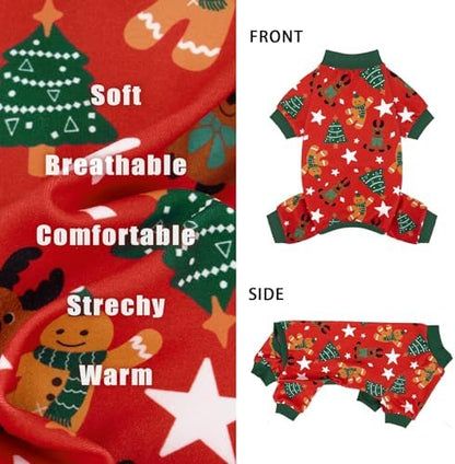 XPUDAC 4 Pack Dog Christmas Pajamas Stretchy Dog Clothes for Small Medium Dogs Girl Boy Christmas Puppy Outfit Pet Jumpsuits Pjs Winter Cat Costume, 2XL