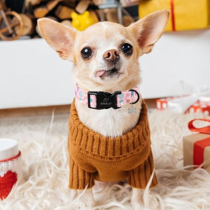Christmas Dog Collar for Small Dogs, Pink Girl Dog Collar