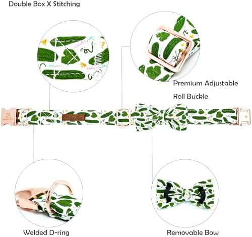 Lionheart glory Dog Bow Collar Cucumbers Print Dog Collar for X-Small Dogs,Female Male Dog Collars with Bowtie Spring Summer Collars Soft Adjustable Pet Collar Bows