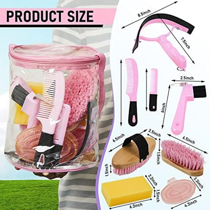 Cunhill 9 Pcs Horse Grooming Kit Tack Room Supplies, Cute, Pink