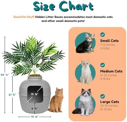 Good Pet Stuff Original Hidden Litter Box Planter, Decorative Cat Litter Enclosure with Carbon Filter, Artificial Palm Plant, Upgraded Design, Easy to Clean, Base Kit, Stone Gray