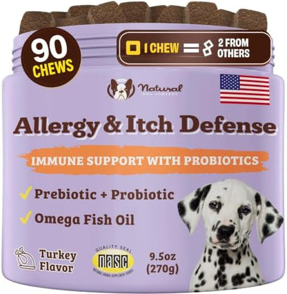 Natural Dog Company Allergy & Itch Defense Chews for Dogs, 90 Soft Chews
