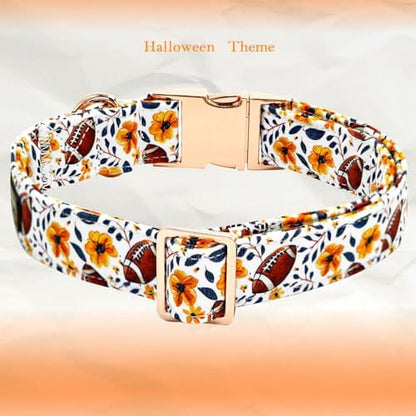 Elegant little tail Fall Dog Collar, Halloween Pet Collars with Bow Cute Pumpkin Print Puppy Collar Female or Male Cotton Adjustable Collars for Small Medium Large Dogs