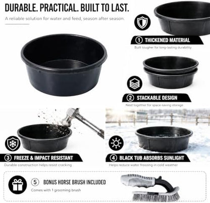 3 Pcs 1 Gallon Rubber Feed Pan with Cleaning Brush for Animals