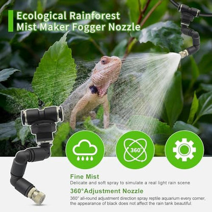 Reptile humidifier, LCD with Timing Function, time Length and Interval can be Set, Reptile Spray System with 6 Spray nozzles,misting System for Reptiles of Amphibians, Tanks, Paludarium