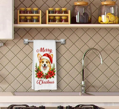 Merry Christmas Corgi Kitchen Dish Towels Dishcloth 16x24 Inch