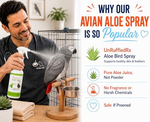 UnRuffledRx Aloe Vera Bird Spray for Parrots | Gentle Daily Support for Itchy Skin, Scratching, Dry Feathers & Feather Comfort | Fragrance Free & Safe if Preened, 8 oz