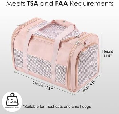 Fashion Dog Carrier Pet Carrier Airline Approved Cat Carrier for Small Dogs Cats Under 15 Lbs, Vegan Leather Collapsible Soft Sided Travel Puppy Carrier