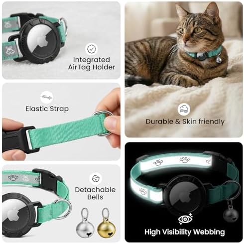 Reflective AirTag Cat Collar, Integrated Cat Collar with Air Tag Holder