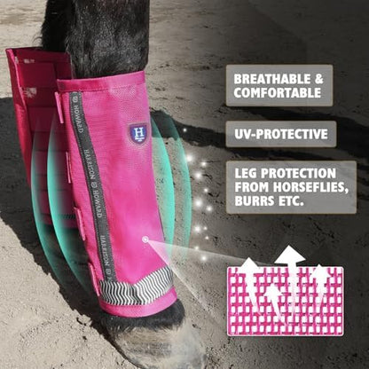 Harrison Howard Loose-Fitting Horse Fly Boots UV-Protective, Durable Fine Mesh Leggins with Reflective Strips (Set of 4)