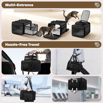 Top and 2 Sides Expandable Pet Carrier 17x11x9.5 TSA Airline Approved