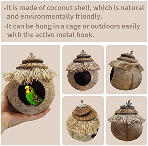 Tfwadmx Natural Coconut Fiber Hanging Birdhouse for Cage, Bird Shell Breeding Nest for Parrot, Parakeet, Lovebird, Finch, Canary, Small Animals House, Bird Hideout with Coconut Twine Decoration