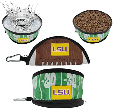 Pets First NCAA Michigan Wolverines Collapsible Dog Travel Bowl, Food and Water Bowl for Dogs & Cats. Lightweight Leak-Proof Pet Bowl for Travel with Football Field & Pebble-Grain Design