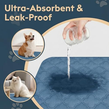 FunFurry Washable Pee Pads for Dogs - 4 Pack Reusable Pee Pads，Waterproof Puppy Pads，Pet Training Pads，Super Absorbent with Dog Paw Shape Non-Slip Backing (Blue, 18" X 24" - 4 Pack)
