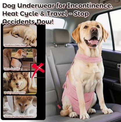 QBLEEV Dog Diapers with Suspenders, Female Escape-Proof Full Body Dog Period Diapers Overalls, Reusable Washable Sanitary Panties for Heat Cycle & Incontinence, Doggie Underwear Onesie with Tail Hole