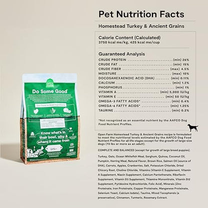 Open Farm Ancient Grains Dry Dog Food, Homestead Turkey Kibble, 11lb Bag