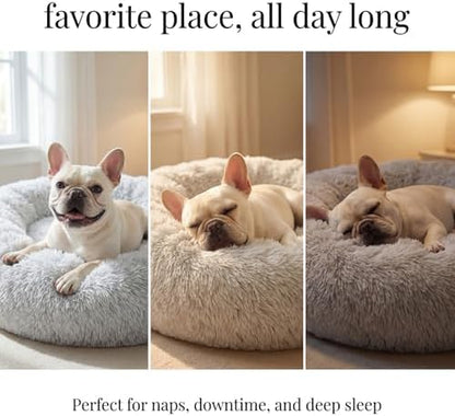 nononfish Plush Donut Dog Bed for Small Dogs,Cozy Round Pet Bed