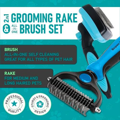 Maxpower Planet Dog Rake and Brush Set for Shedding, Undercoat & Mats