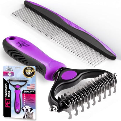 Pat Your Pet Deshedding Brush & Metal Comb Grooming Combo for Cats & Dogs