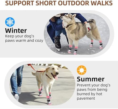 PUPTECK Anti-Slip Dog Socks with Double Sides Grips for Small Medium Large Dogs Hardwood Floors Prevents Licking, Dog Shoes for Hot Pavement Traction Control for Senior Dogs, Grey&Pink XS
