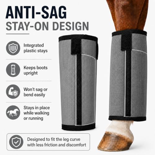 Fly Boots for Horses Set of 4 - Breathable Mesh Equine Leg Protection,Anti-Sag Stay-On Horse Fly Boots,Reduces Stomping & Fatigue,UV-Block, Adjustable Fit for Medium to Large Horses