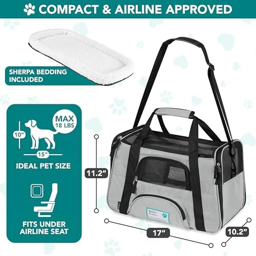 PetAmi Airline Approved Pet Carrier for Cats & Small Dogs, Small Light Gray