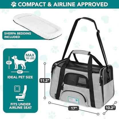 PetAmi Airline Approved Pet Carrier for Cats & Small Dogs, Small Light Gray