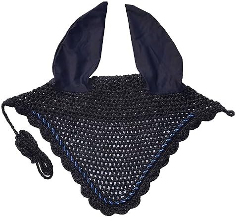 Elegant Horse Ear Bonnet, Fly Veil & Fly Mask – Superior Fly Protection with Style and Comfort for Every Ride (Navy Blue, Pony)