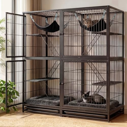 Novabright 4 Pack Cat Hammocks & Self Warming Mats Set for Crate, Grey