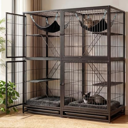 Novabright 4 Pack Cat Hammocks & Self Warming Mats Set for Crate, Grey