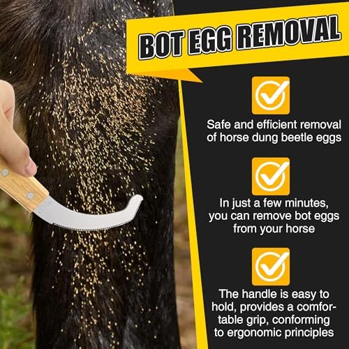 Bot Egg Knife for Horses, Horse Farrier Tool Grooming Bugs, Stainless Steel Blade with Wood Handle, Precision Grooming Tool for Bot Egg Removal