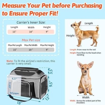 Petskd Top-Expandable Small Pet Carrier 18"x13"x9.5" Airline Approved